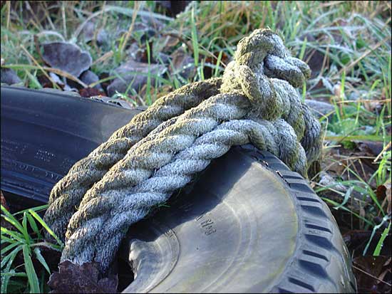 Frosted rope on a defunct swing, Lower Moor, December 27th, 2004