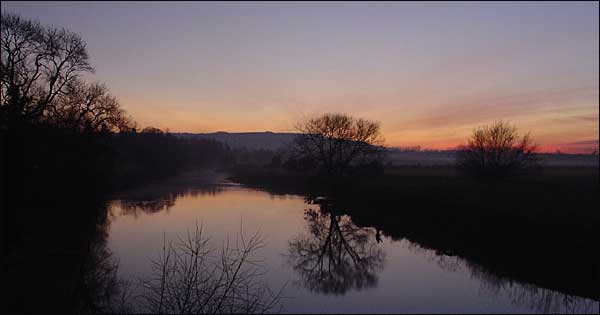 The end of the shortest day - Bredon Hill from Jubilee Bridge, Fladbury, December 21st, 2004